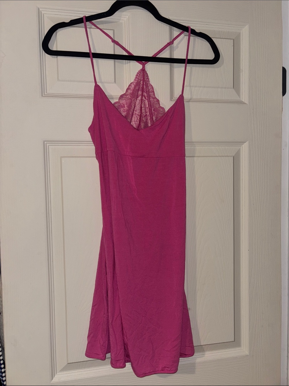 Victoria's Secret Hot Pink Lace Open Back Slip Sexy Nightgown Size Medium